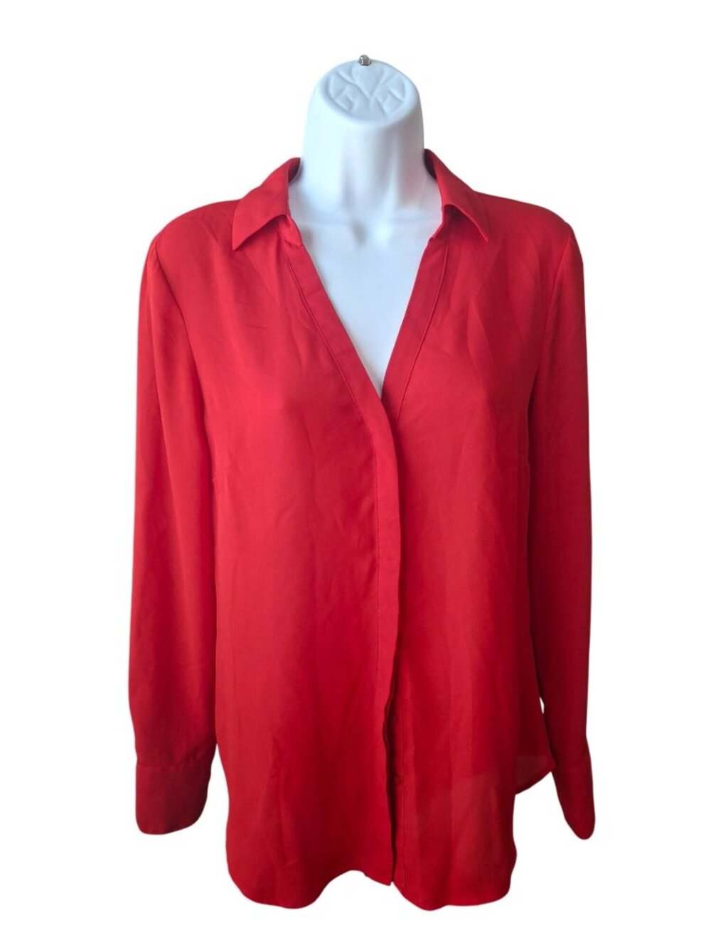 Worthington Blouse XS Red Satin Office Siren Quiet Luxury Career Core Chic